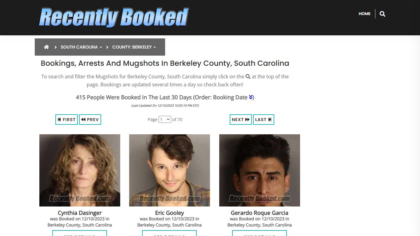 Bookings, Arrests and Mugshots in Berkeley County, South Carolina